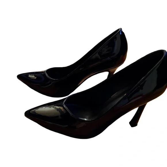 Elisabet Tang Black Patent Leather Stiletto High Heel Pointed Toe Pumps - Picture 8 of 10